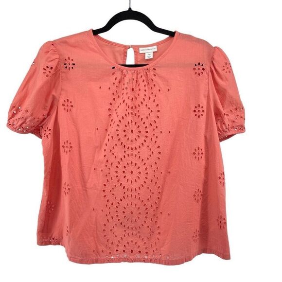 Liz Claiborne Coral Orange Eyelet Cotton Top – Keyhole Neck, Petite Medium - Picture 10 of 10